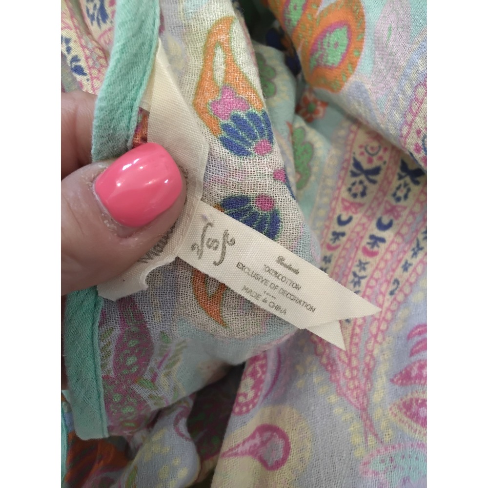 Matilda Jane Paisley Tassel Trim Poncho Top Mint Pink Cotton Cover Up Small - Picture 8 of 8